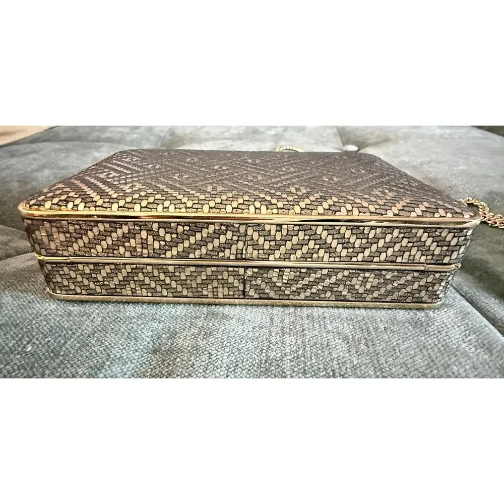 Michael Kors Box Clutch Crossbody Metallic Snake Embossed Gold Chain Evening Bag